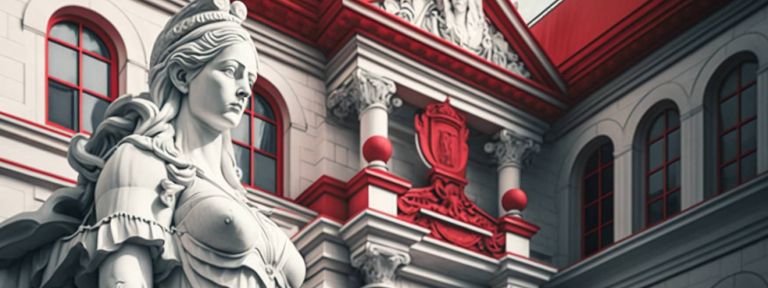 Justitia vor Gerichtsgebäude. Online-Shop Guide, das musst du rechtlich beachten