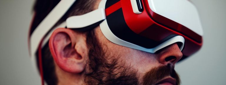 Mann mit Bart, der Virtual-Reality-Brille trägt